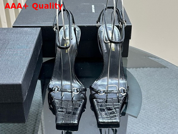 Saint Laurent Nova Sandals in Black Crocodile Embossed Leather Replica