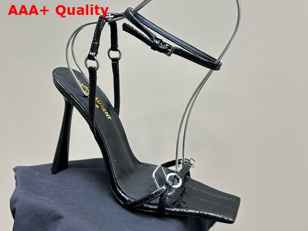 Saint Laurent Nova Sandals in Black Crocodile Embossed Leather Replica