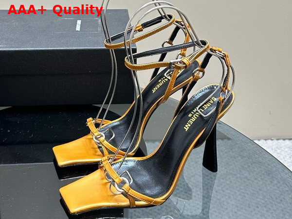 Saint Laurent Nova Sandals in Ocre Patent Leather Replica