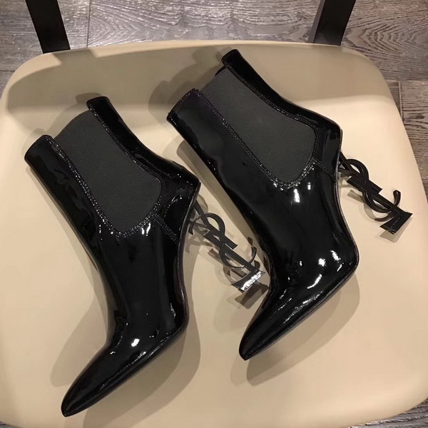 Saint Laurent Opyum 110 Ankle Boot Black Patent Leather and Chrome For Sale