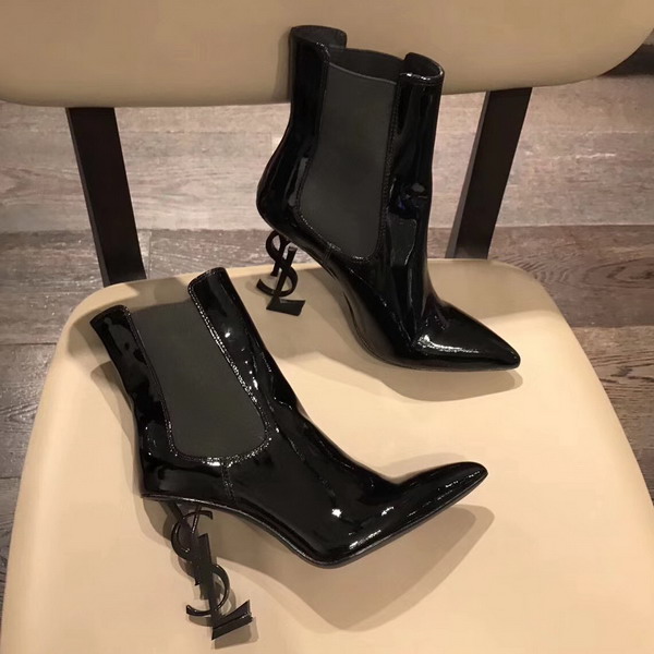 Saint Laurent Opyum 110 Ankle Boot Black Patent Leather and Chrome For Sale