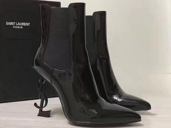 Saint Laurent Opyum 110 Ankle Boot Black Patent Leather and Chrome For Sale