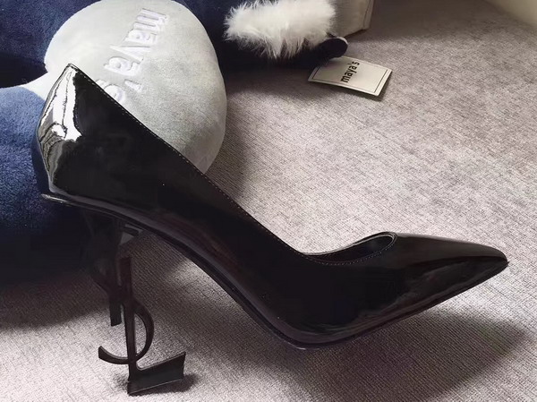Saint Laurent Opyum 110 Pump in Black Patent Leather and Chrome For Sale