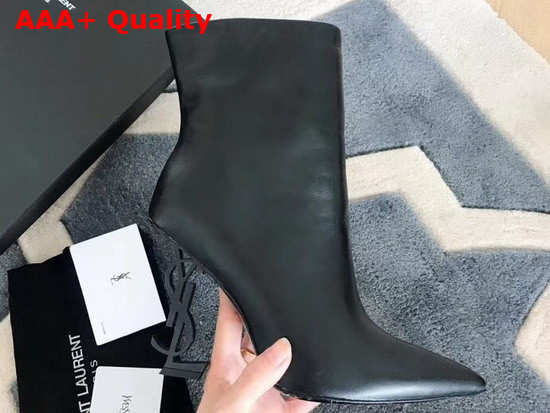 Saint Laurent Opyum Ankle Boot in Black Leather with Black Heel Replica