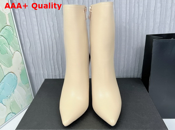 Saint Laurent Opyum Ankle Booties in Smooth Leather with a Gold Tone Heel Real Beige Replica