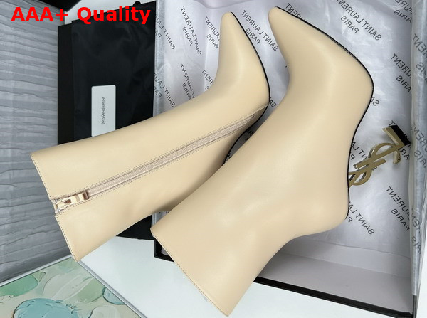 Saint Laurent Opyum Ankle Booties in Smooth Leather with a Gold Tone Heel Real Beige Replica