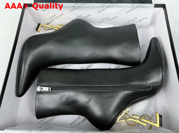 Saint Laurent Opyum Booties in Black Leather with Gold Tone Heel Replica