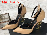 Saint Laurent Opyum Dorsay Pumps in Apricot Patent Leather with Bronze Snake Heel Replica