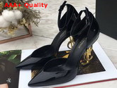Saint Laurent Opyum Dorsay Pumps in Black Patent Leather with Bronze Snake Heel Replica
