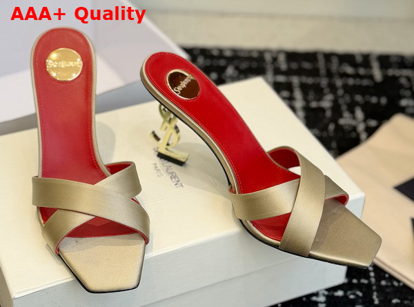 Saint Laurent Opyum Mules in Satin Crepe Grain Beige 8189319 Replica