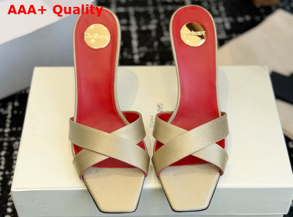 Saint Laurent Opyum Mules in Satin Crepe Grain Beige 8189319 Replica