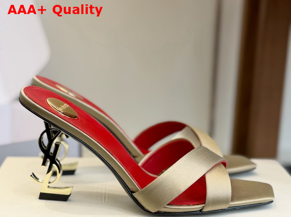 Saint Laurent Opyum Mules in Satin Crepe Grain Beige 8189319 Replica