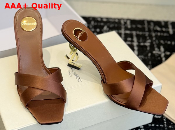 Saint Laurent Opyum Mules in Satin Crepe Manioc Brown 8189319 Replica