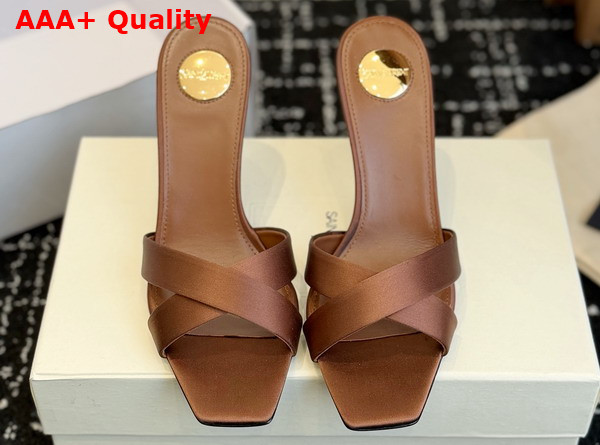 Saint Laurent Opyum Mules in Satin Crepe Manioc Brown 8189319 Replica