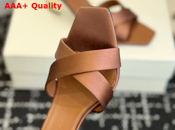 Saint Laurent Opyum Mules in Satin Crepe Manioc Brown 8189319 Replica