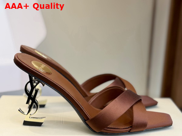 Saint Laurent Opyum Mules in Satin Crepe Manioc Brown 8189319 Replica