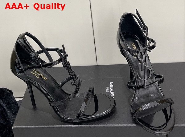 Saint Laurent Opyum Sandals in Black Patent Leather with Black Metal Replica