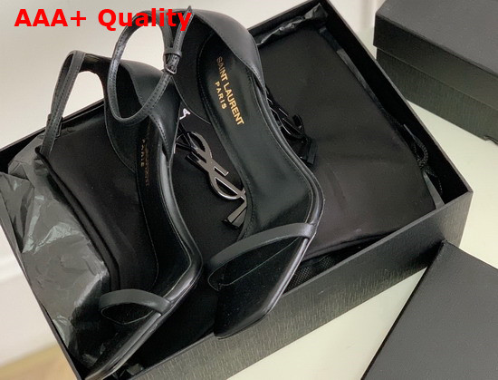 Saint Laurent Opyum Sandals in Black Smooth Leather with Black Heel Replica