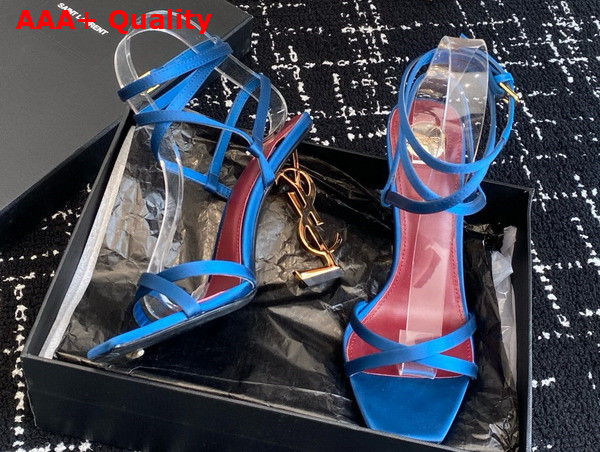 Saint Laurent Opyum Sandals in Blue Satin Crepe Replica