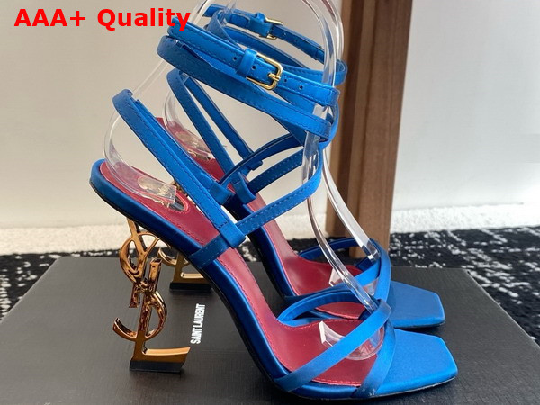 Saint Laurent Opyum Sandals in Blue Satin Crepe Replica