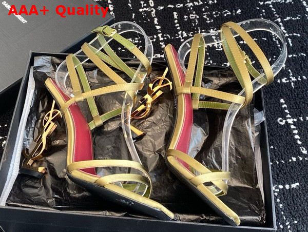 Saint Laurent Opyum Sandals in Cuba Gold Satin Crepe Replica