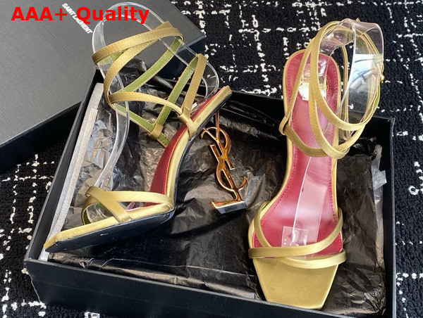 Saint Laurent Opyum Sandals in Cuba Gold Satin Crepe Replica