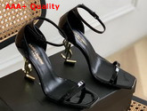 Saint Laurent Opyum Sandals in Patent Leather with Gold Tone Heel Black Replica