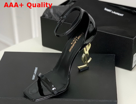Saint Laurent Opyum Sandals in Patent Leather with Gold Tone Heel Black Replica
