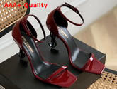 Saint Laurent Opyum Sandals in Patent Leather with Gold Tone Heel Burgundy Replica