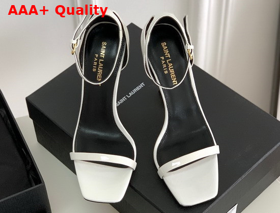 Saint Laurent Opyum Sandals in White Patent Leather with Gold Tone Heel Replica