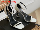 Saint Laurent Opyum Sandals in White Patent Leather with Gold Tone Heel Replica