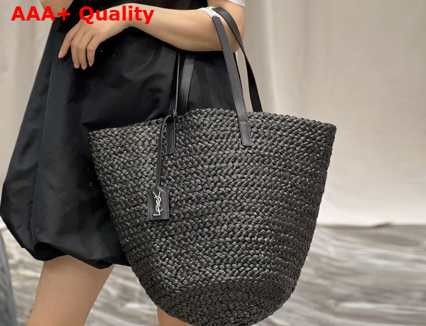 Saint Laurent Panier Medium Bag in Black Raffia Replica