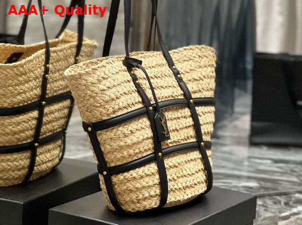 Saint Laurent Panier Medium Bag in Natural Raffia and Smooth Leather Naturel Replica
