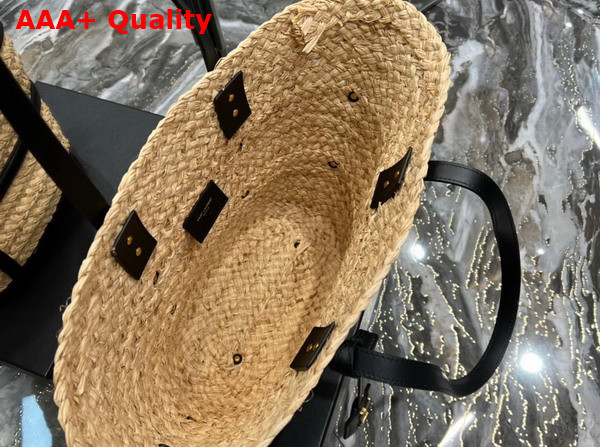 Saint Laurent Panier Medium Bag in Natural Raffia and Smooth Leather Naturel Replica