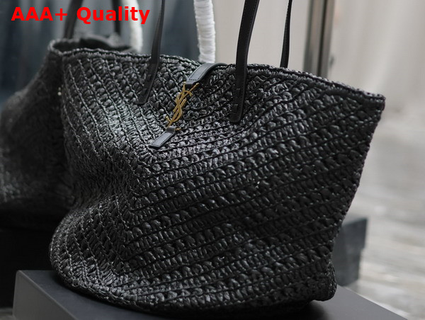 Saint Laurent Panier Medium in Raffia and Vegetable Tanned Leather Black Replica