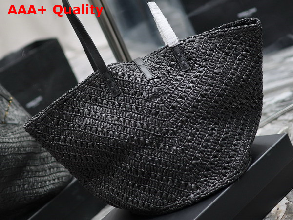Saint Laurent Panier Medium in Raffia and Vegetable Tanned Leather Black Replica