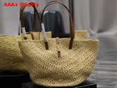 Saint Laurent Panier Medium in Raffia and Vegetable Tanned Leather Natural and Brick Replica