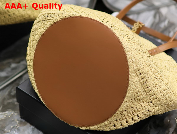 Saint Laurent Panier Medium in Raffia and Vegetable Tanned Leather Natural and Brick Replica