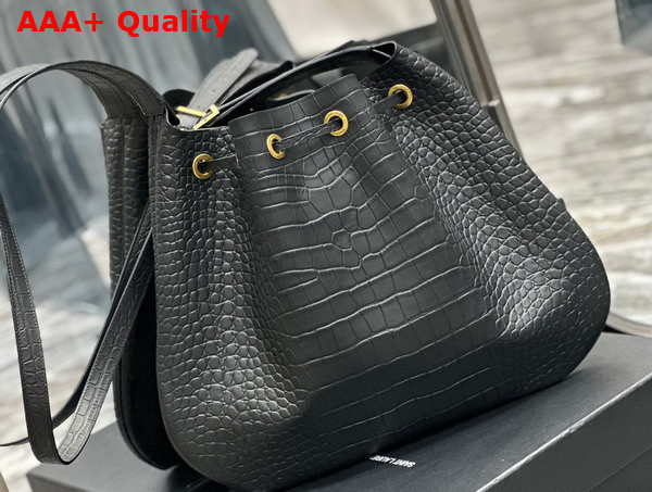 Saint Laurent Paris Vii Large Flat Hobo Bag in Black Crocodile Embossed Leather Replica