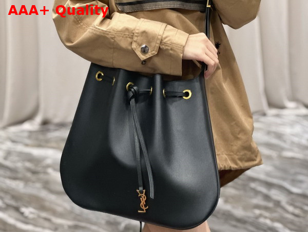 Saint Laurent Paris Vii Large Flat Hobo Bag in Black Smooth Leather Replica