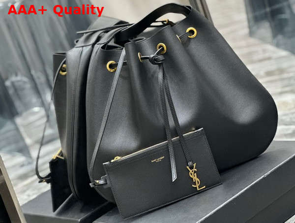 Saint Laurent Paris Vii Large Flat Hobo Bag in Black Smooth Leather Replica