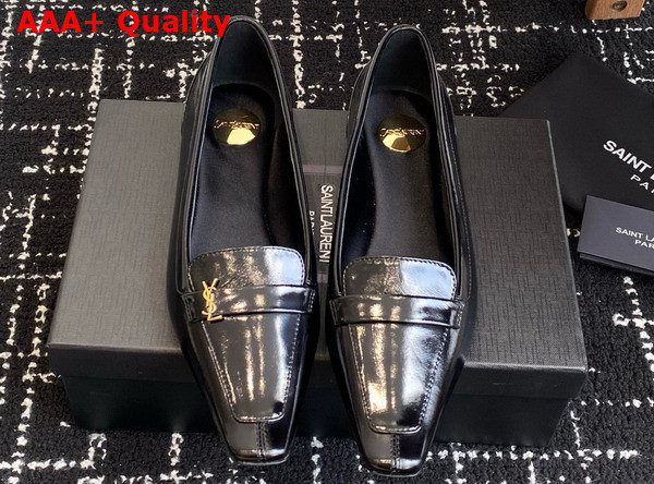 Saint Laurent Poppy Ballerinas in Black Glazed Leather Replica