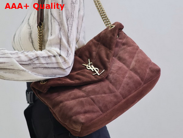 Saint Laurent Puffer Medium Bag in Brown Suede Leather Replica