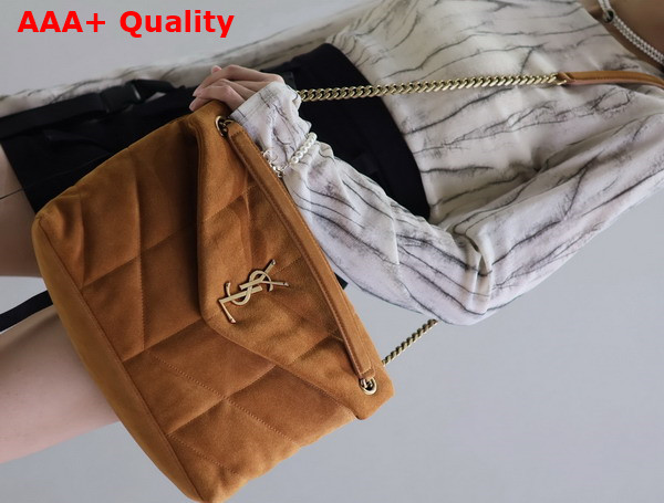 Saint Laurent Puffer Medium Bag in Camel Suede Leather Replica
