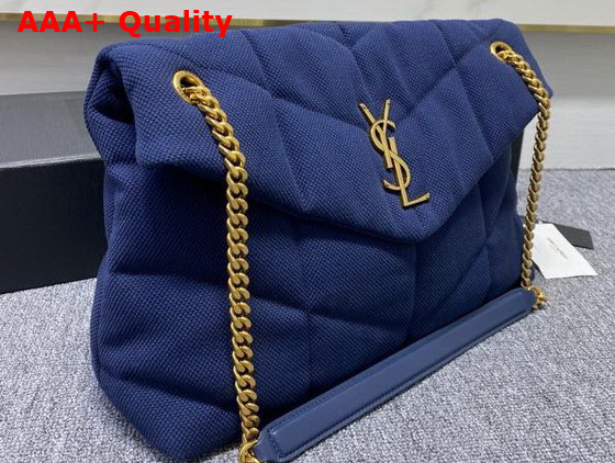 Saint Laurent Puffer Medium Bag in Canvas and Smooth Leather Marine Replica
