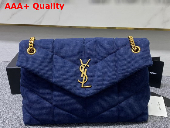 Saint Laurent Puffer Medium Bag in Canvas and Smooth Leather Marine Replica