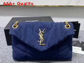 Saint Laurent Puffer Small Bag in Canvas and Smooth Leather Marine Replica