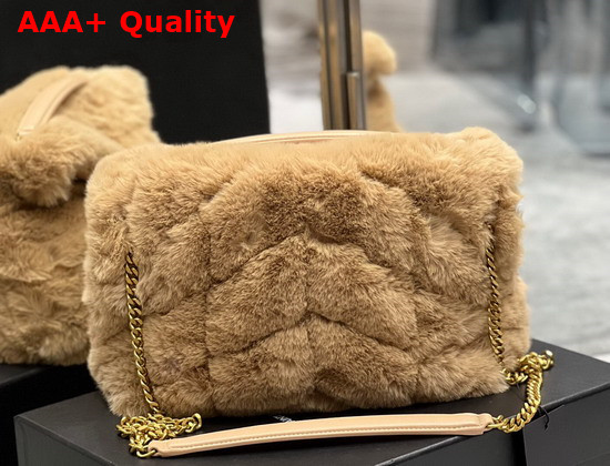 Saint Laurent Puffer Small Bag in Merino Shearling and Lambskin Natural Beige Replica