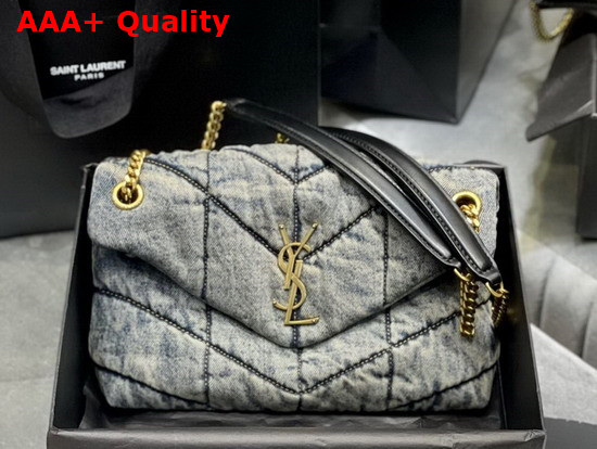 Saint Laurent Puffer Small Bag in Quilted Vintage Denim and Calfskin Replica