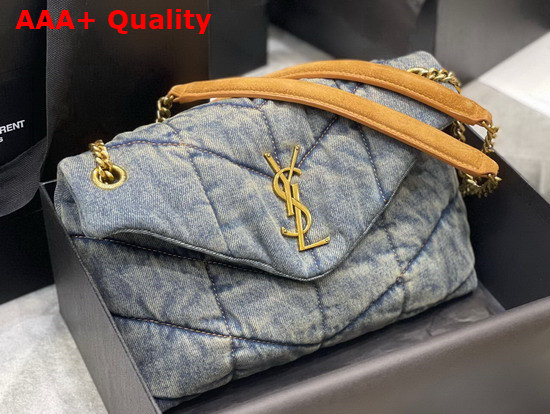 Saint Laurent Puffer Small Bag in Quilted Vintage Denim and Suede Rodeo Blue Replica